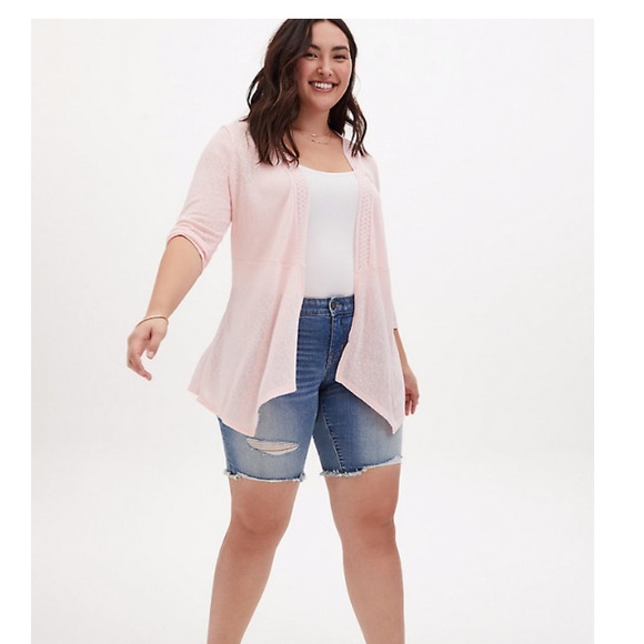 TORRID peach pink slub hacci lace inset cardigan! - Picture 3 of 7